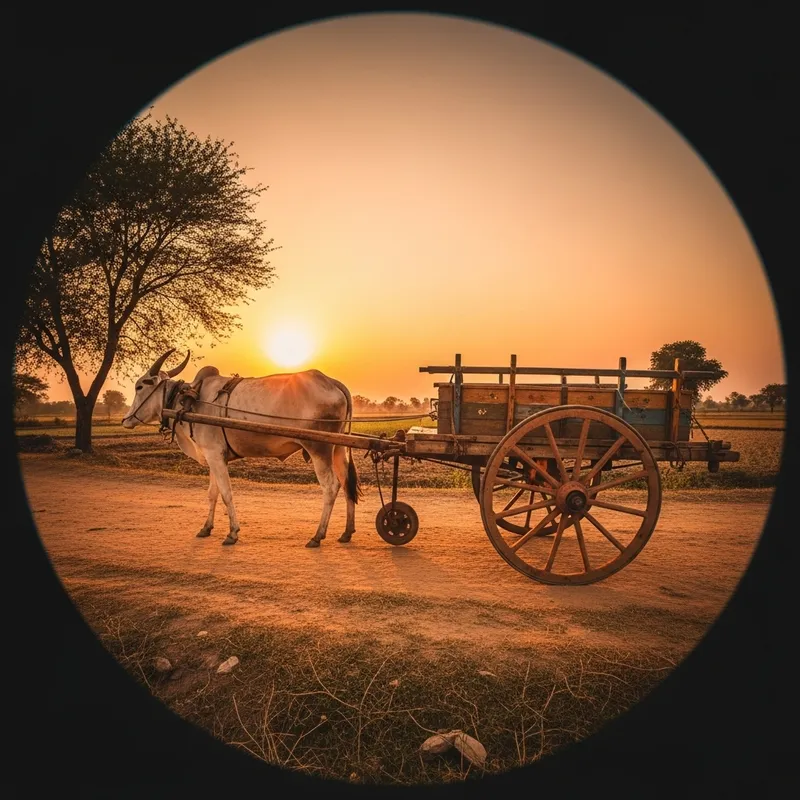 Vintage Countryside Scene at Sunset | Rustic Bullock Cart Vintage Countryside Scene at Sunset | Rustic Bullock Cart