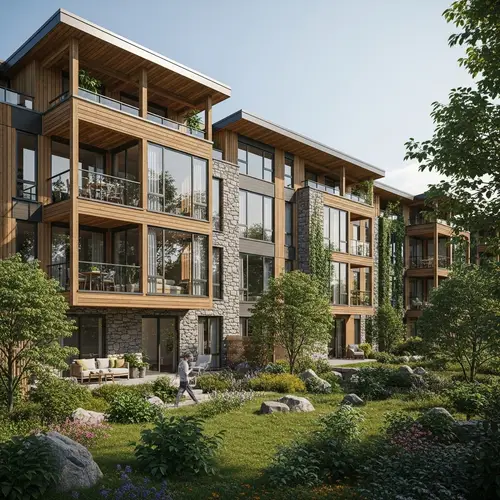 Eco-Friendly Modern Residential Building in Lush Green Setting