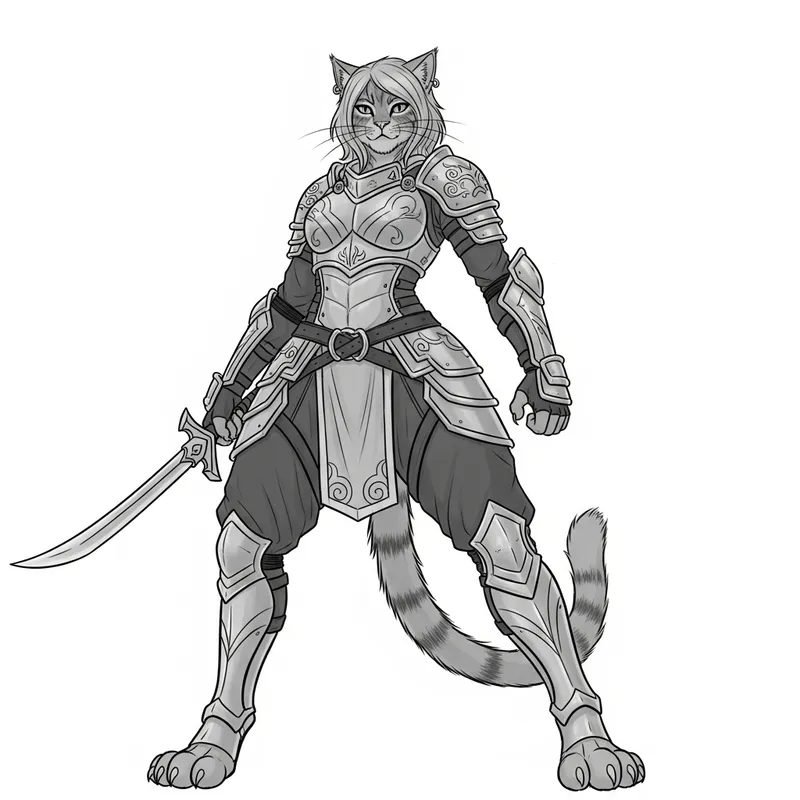 Cat Warrior: Anthro Female Skimpy Armor Low Perspective View Cat Warrior: Anthro Female Skimpy Armor Low Perspective View