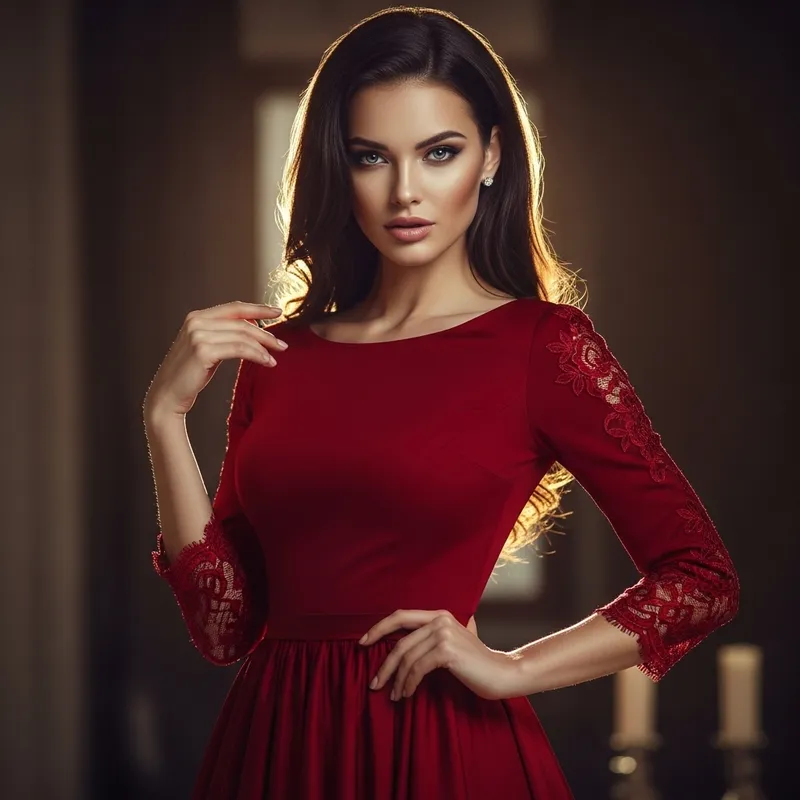 Beautiful Girl in Red Dress: Sharpness & Radiant Glow Beautiful Girl in Red Dress: Sharpness & Radiant Glow