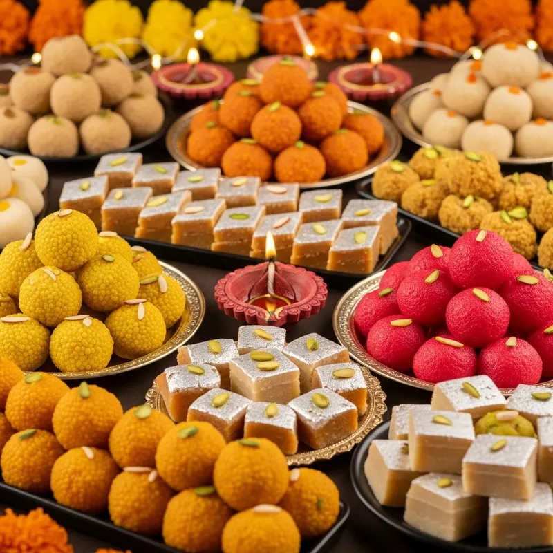 Colorful Diwali Mithai Display