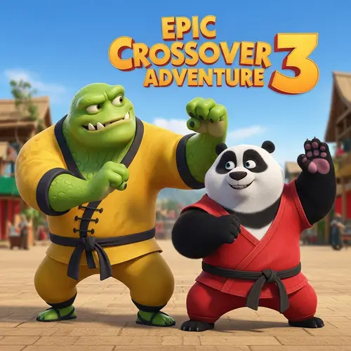 Epic Crossover Adventure 3: Shrek & Kung Fu Panda in Colorful Poster
