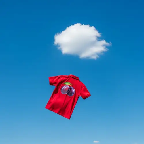 Vibrant Red Shirt with Plum Design | Unique Flying Scene