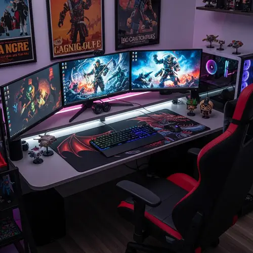 Ultimate Gaming Setup: Desk, Monitors, Keyboard, Mouse, Chair