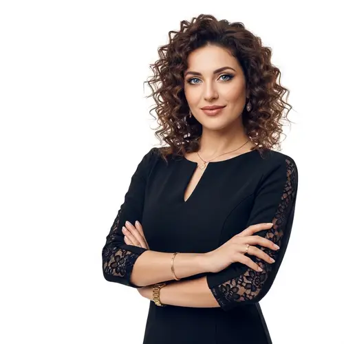 Elegant White Middle-Eastern Woman with Curly Chestnut Hair Portrait