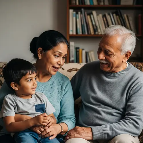 Loving Grandparents Storytelling Moment with South Asian Grandson