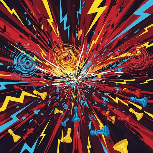 Political Crisis Visual Representation with Bold Colors and Symbols