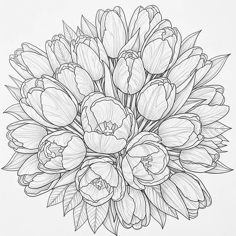Tulip Bouquet Coloring Page for Neurodivergent Adults