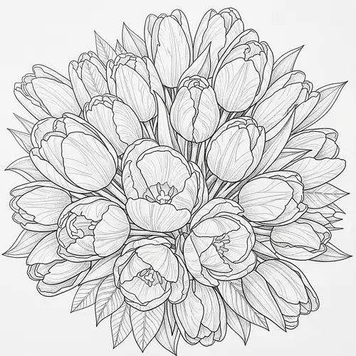 Tulip Bouquet Coloring Page for Neurodivergent Adults