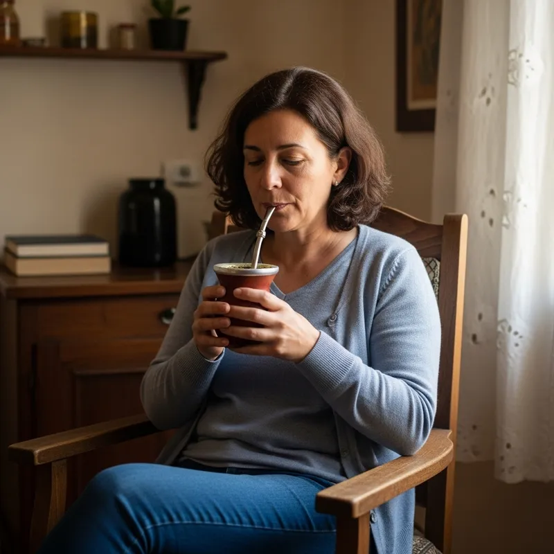 Relaxing Woman Enjoying Yerba Mate