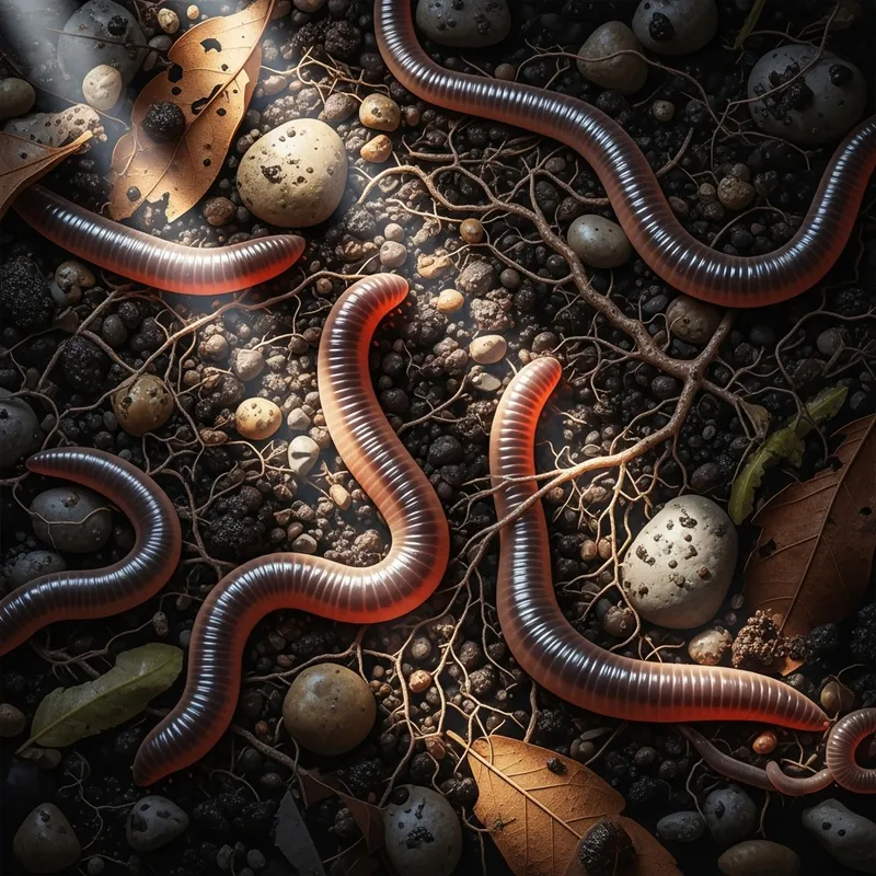 Colorful Worms Burrowing in Rich Soil