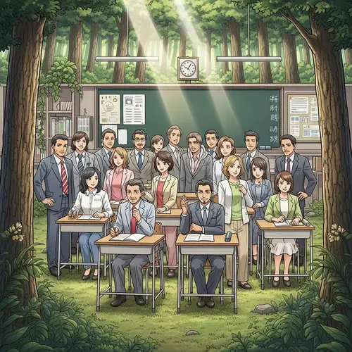 19 Diverse Manga-Style Teachers in Forest Classroom