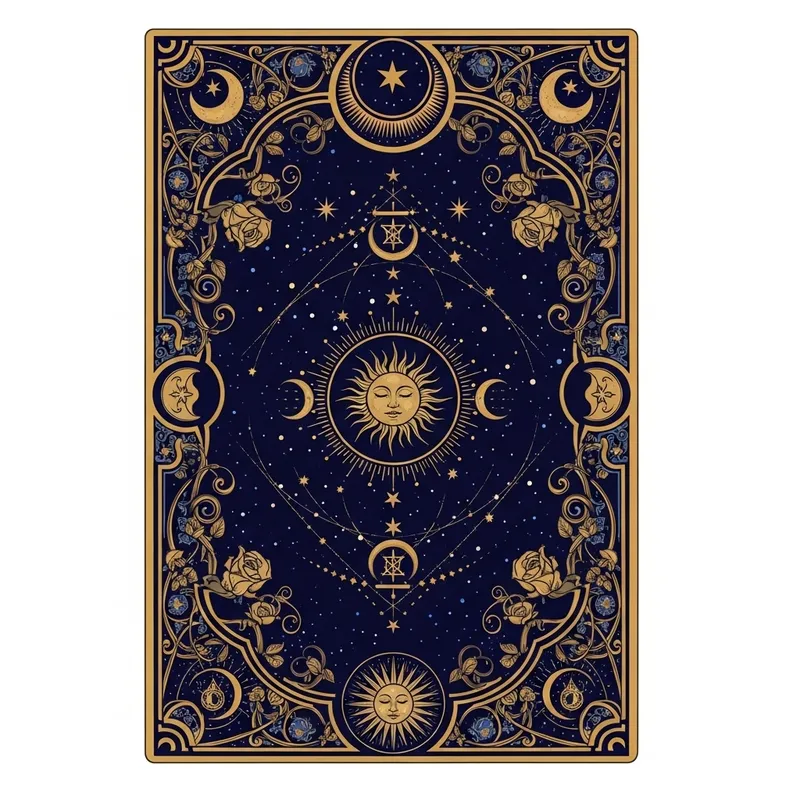 Mystic Tarot Card Frame Design | Celestial Motifs & Floral Elements