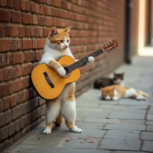 Street Cat Strumming Guitar: A Musical Alley Tale