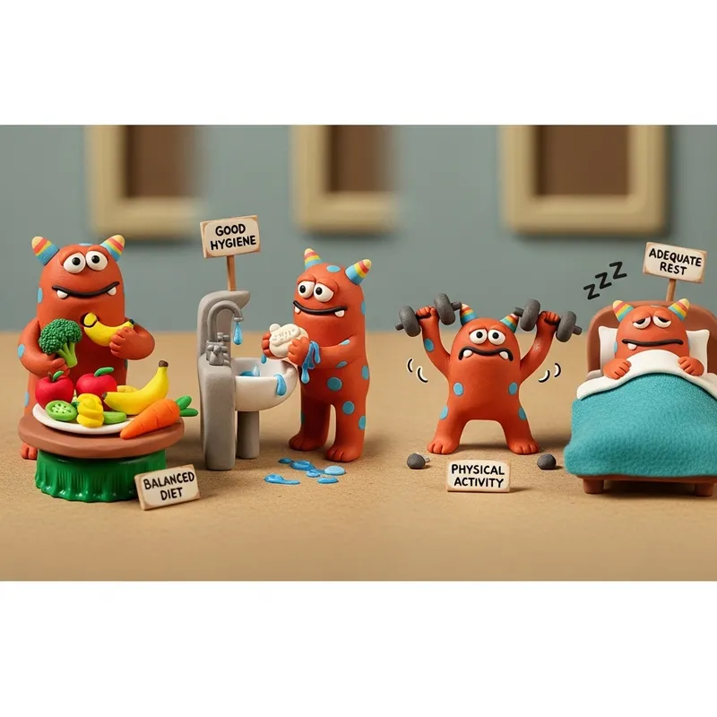 Clay Monster Demonstrating Healthy Habits for Balanced Living