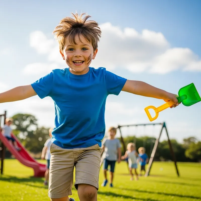 Adorable 6 Year Old Boy in Diaper Playing Outdoors