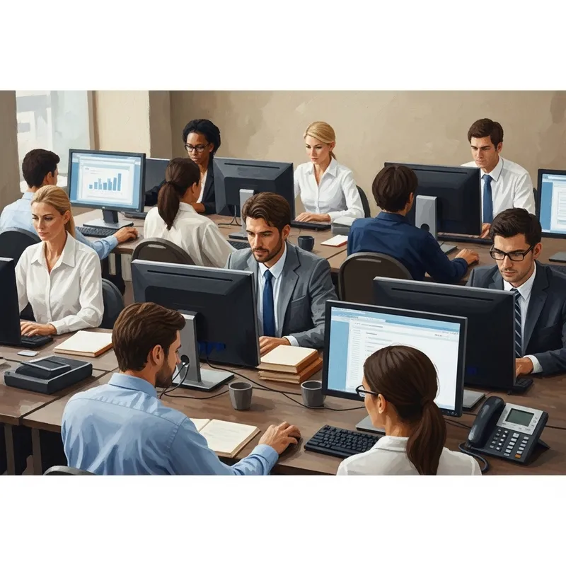 Diverse Group of Professionals Working in Beige Office