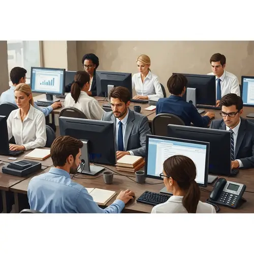 Diverse Group of Business Professionals Working in Beige Office Setting