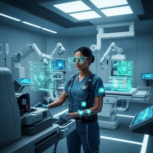 Futuristic Self-Employed Nurse with Advanced Healthcare Tech