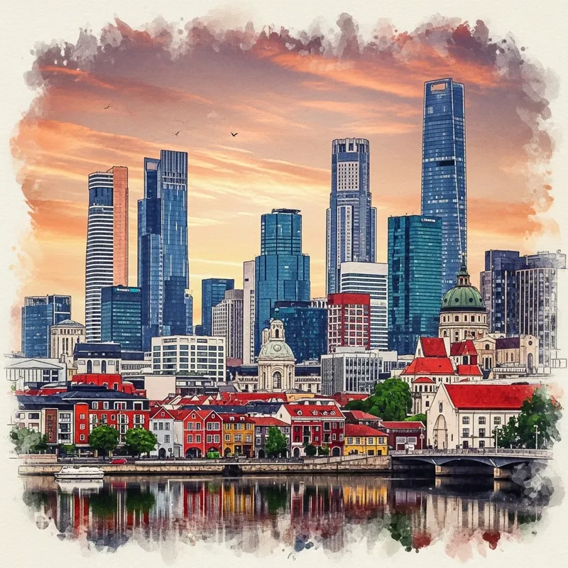 Vibrant Watercolor Cityscape Art Vibrant Watercolor Cityscape Art