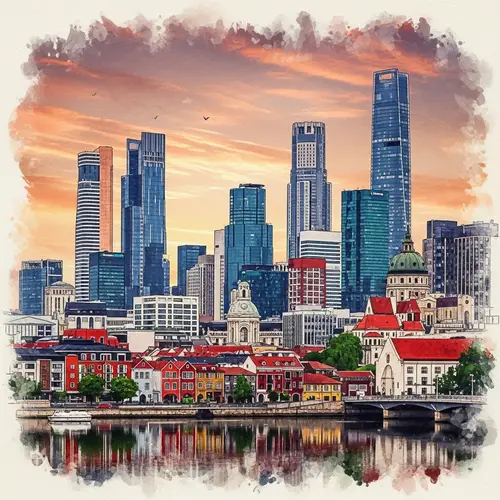 Vibrant Watercolor Cityscape Art