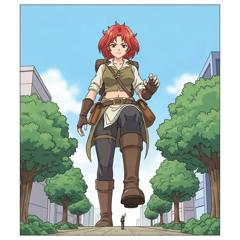 Majestic Anime-Style Redhead Giantess Artwork