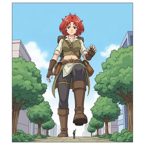 Colossal Anime-Style Redhead Giantess Illustration