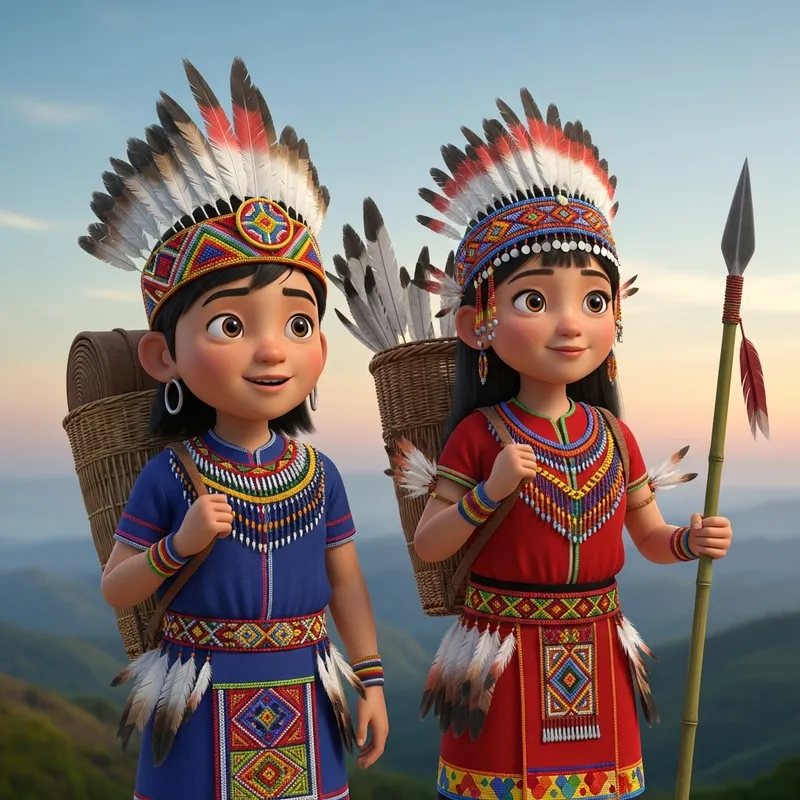Animated Tribal Naga Boy and Girl | Traditional Attire and Adventure