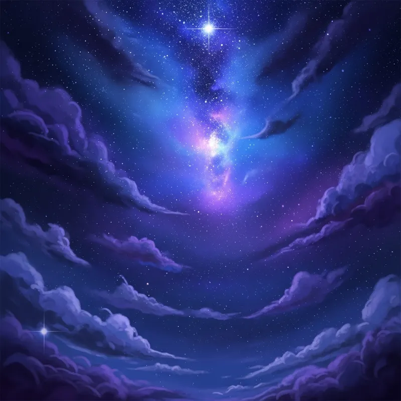 Celestial Night Sky Painting: Ethereal Blues & Purples