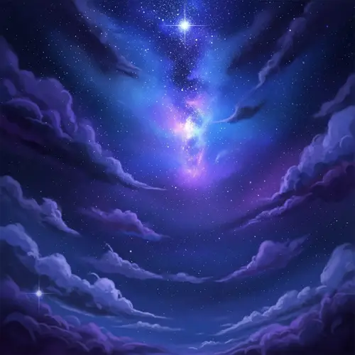 Magical Night Sky Painting: Cosmic Energy in Blues & Purples