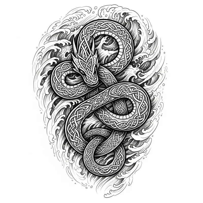 Jörmungandr Viking Tattoo - Intricate Sea Serpent Design