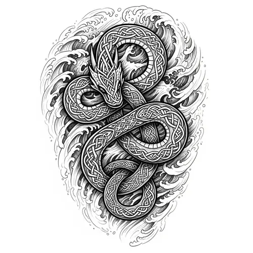 Jörmungandr Viking Tattoo Design - Mythical Sea Serpent Art