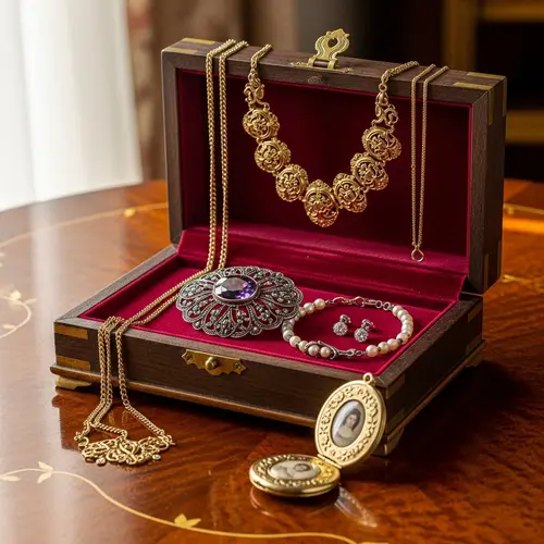 Vintage Styled Jewelry Box on Elegant Mahogany Table