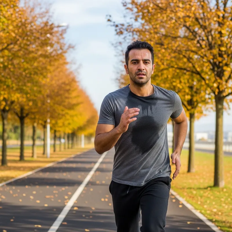 Man Running in Autumn Scenic Jogging Track