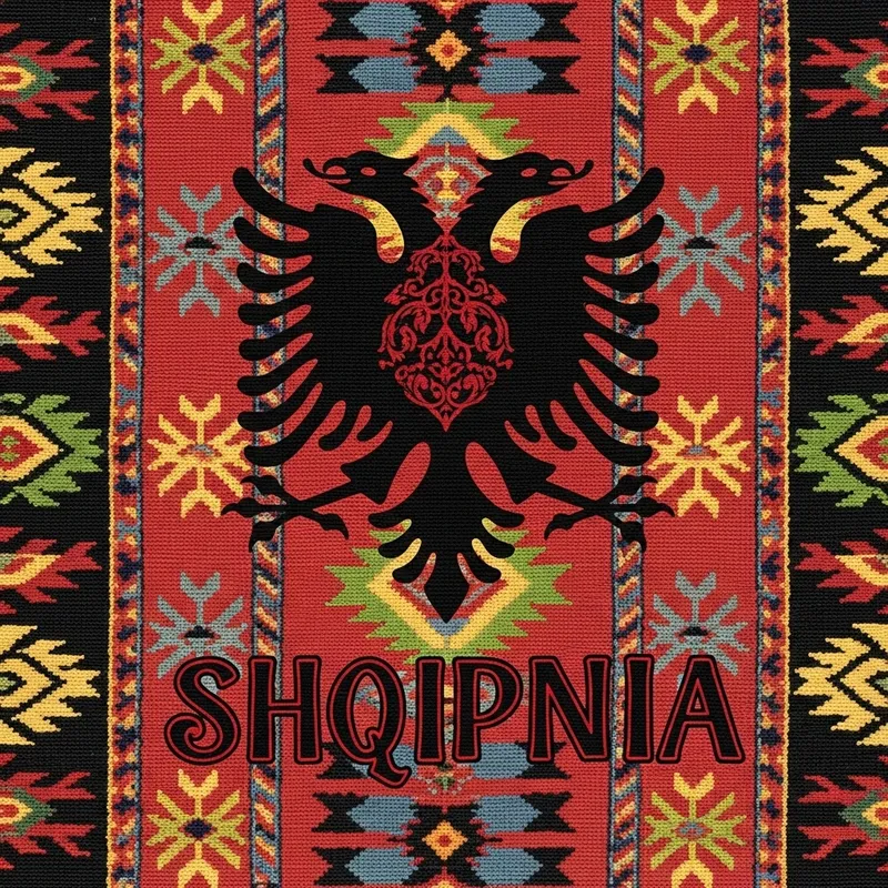 Eagle Symbol Artistic Rendition on Traditional Albanian Rug Eagle Symbol Artistic Rendition on Traditional Albanian Rug