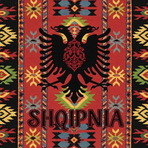 Albanian Eagle Symbol Artistic Rendition with Colorful Backdrop