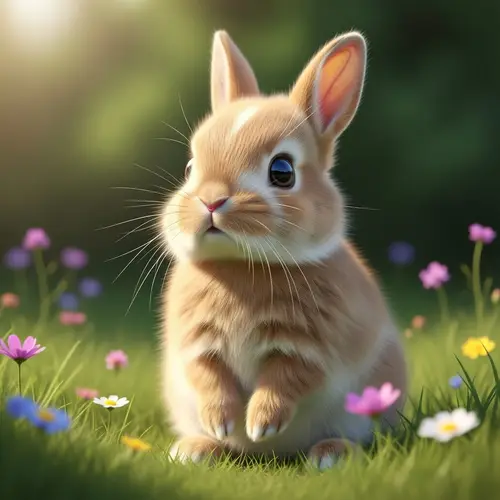 Adorable Baby Bunny in Sunlit Meadow | Cute Fawn-Colored Rabbit