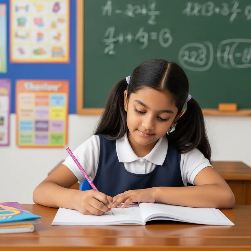 Fascinating Scene: Little Girl in a Bright Classroom Setting Fascinating Scene: Little Girl in a Bright Classroom Setting