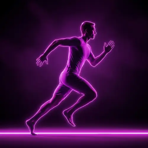 Neon Running Man in Purple Silhouette - Dynamic Purple Runner