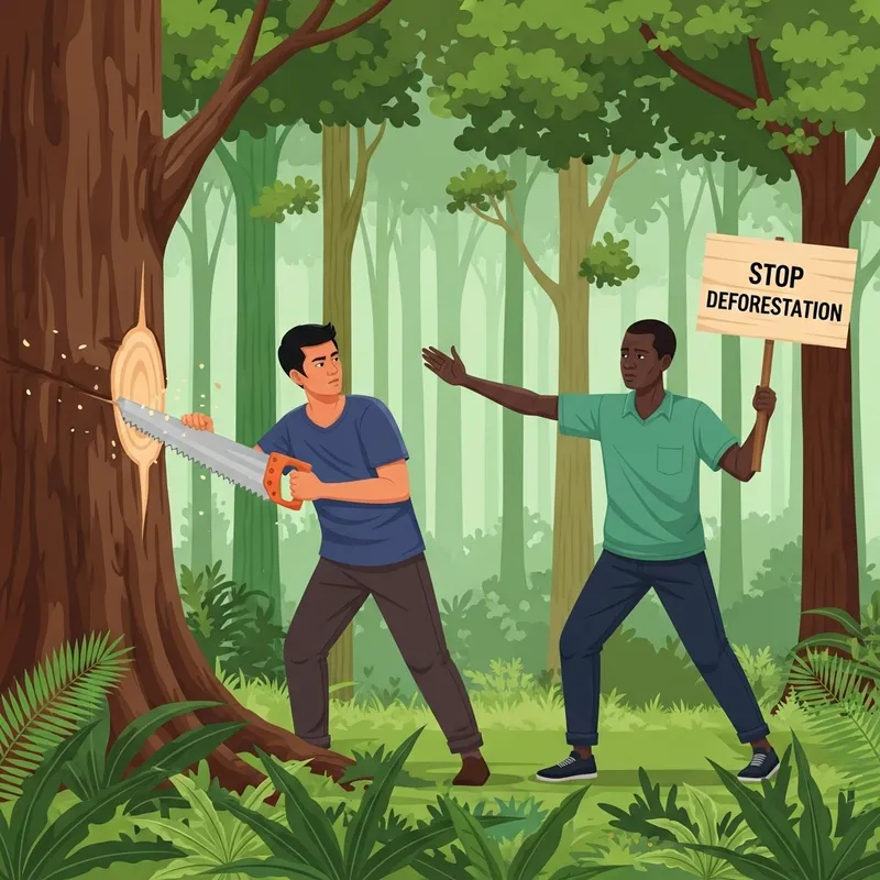 Stop Deforestation: Confrontation in lush forest