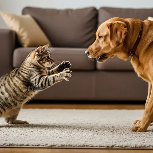 Intense Cat vs Dog Standoff in Living Room | Domestic Rivalry