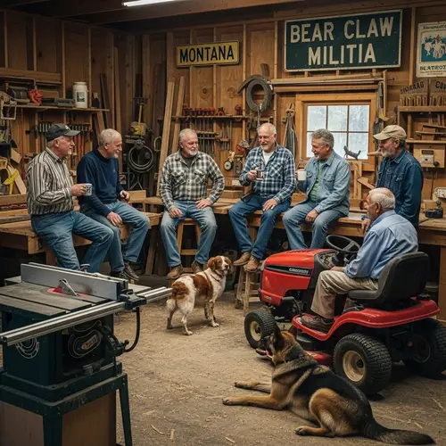 Wood Workshop Gathering of Diverse Men and Dogs