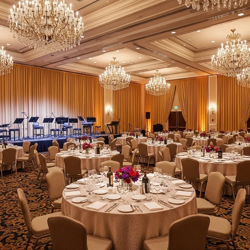 Exquisite Corporate Dinner Decorations in Grand Banquet Hall