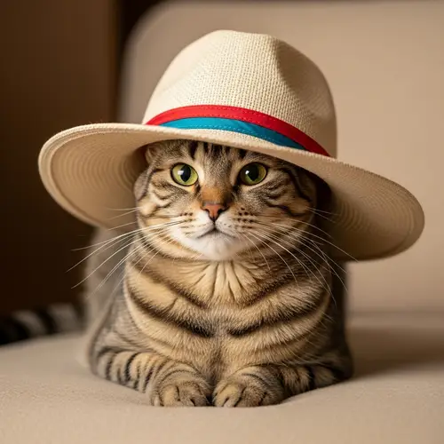 Adorable Cat in Oversized Hat - Playful and Intriguing Moment