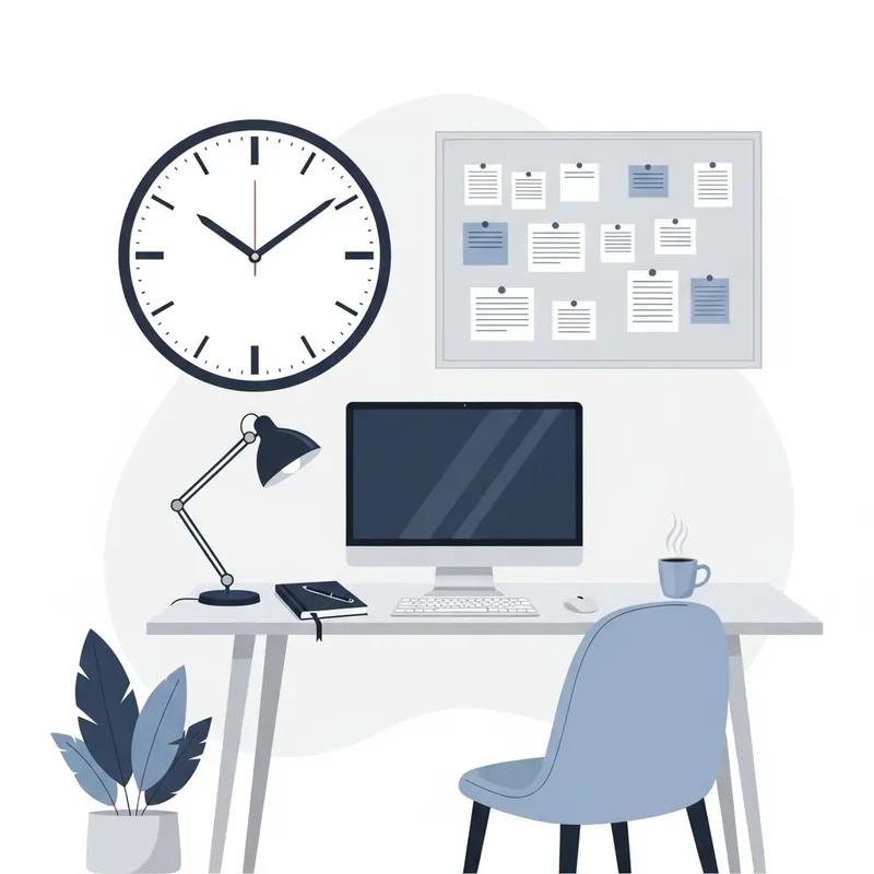 Time Management in Minimalist Style: Streamlined Clock & Desk