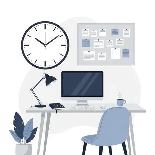 Minimalist Time Management: Simplistic Clock & Organized Desk