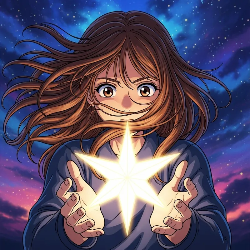 Anime Style Young Girl Holding Glowing Star