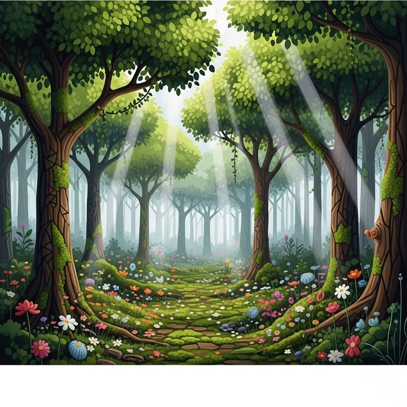Abstract Forest Artwork, Lush Canopies & Ethereal Glow Abstract Forest Artwork, Lush Canopies & Ethereal Glow