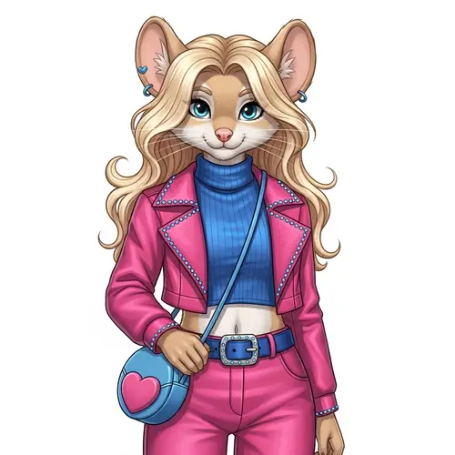 Blonde Anthropomorphic Female Mouse with Chic Ensemble