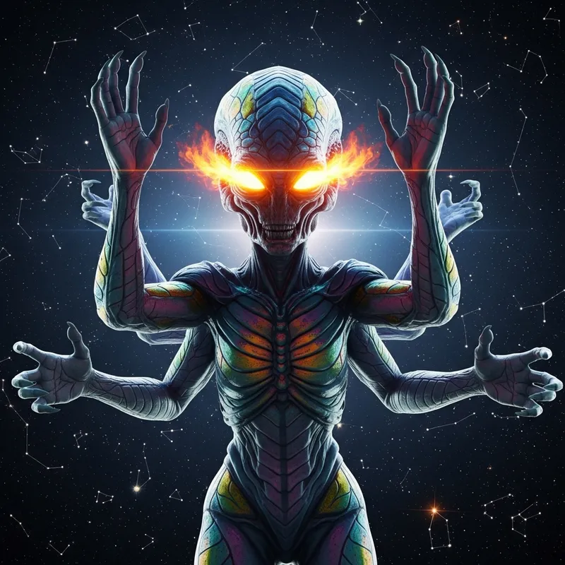 Enigmatic Alien in Starry Nebula